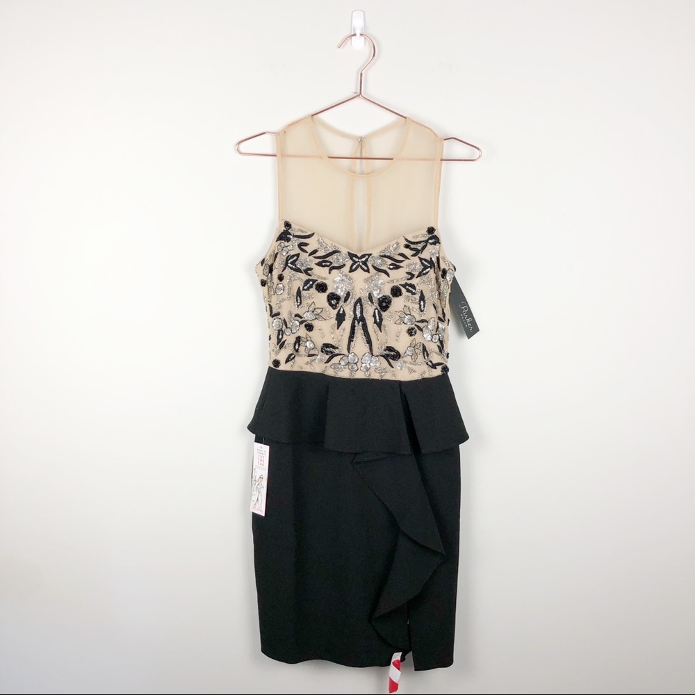Parker Black Sequin Mesh Ruffle waist Dress